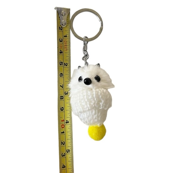 White Animal Keychain with Yellow Pom Pom in Mini Knitted Hat - Picture 8 of 11